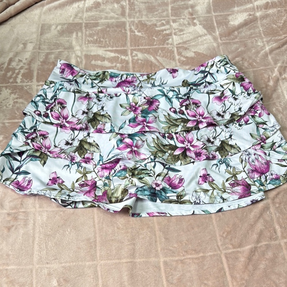 Ideology Pink and Green Skort with Ruffled Overlay